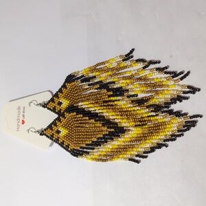 🆕Tribal Earrings Native Boho American Seed Beads Black/Browns Earrings